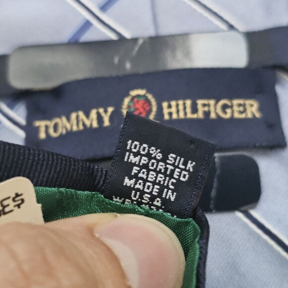 Tommy Hilfiger Blue & Black Cross Stripe Tie 100% Silk Made in USA NWT Emblem - Picture 5 of 9